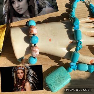 Turquoise Howlite Necklace/ Agate Bracelet